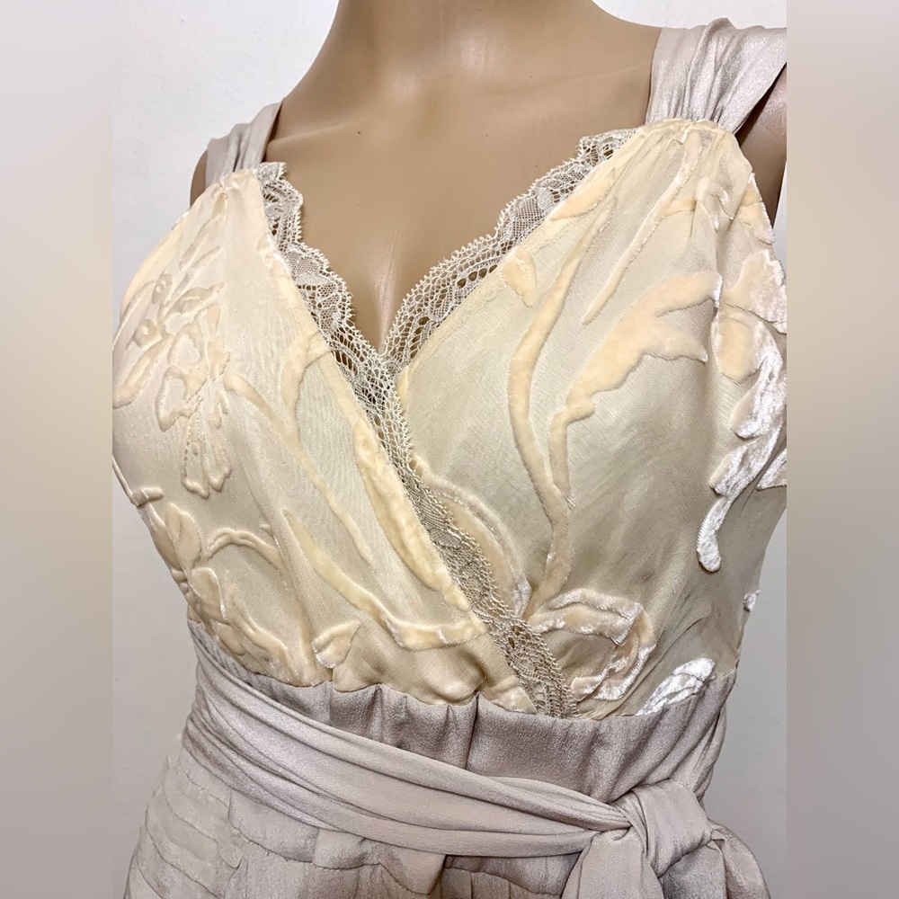 BCBG MAXAZRIA Women’s Party Cocktail Dress Size 6 100% Silk Yellow & Taupe EUC